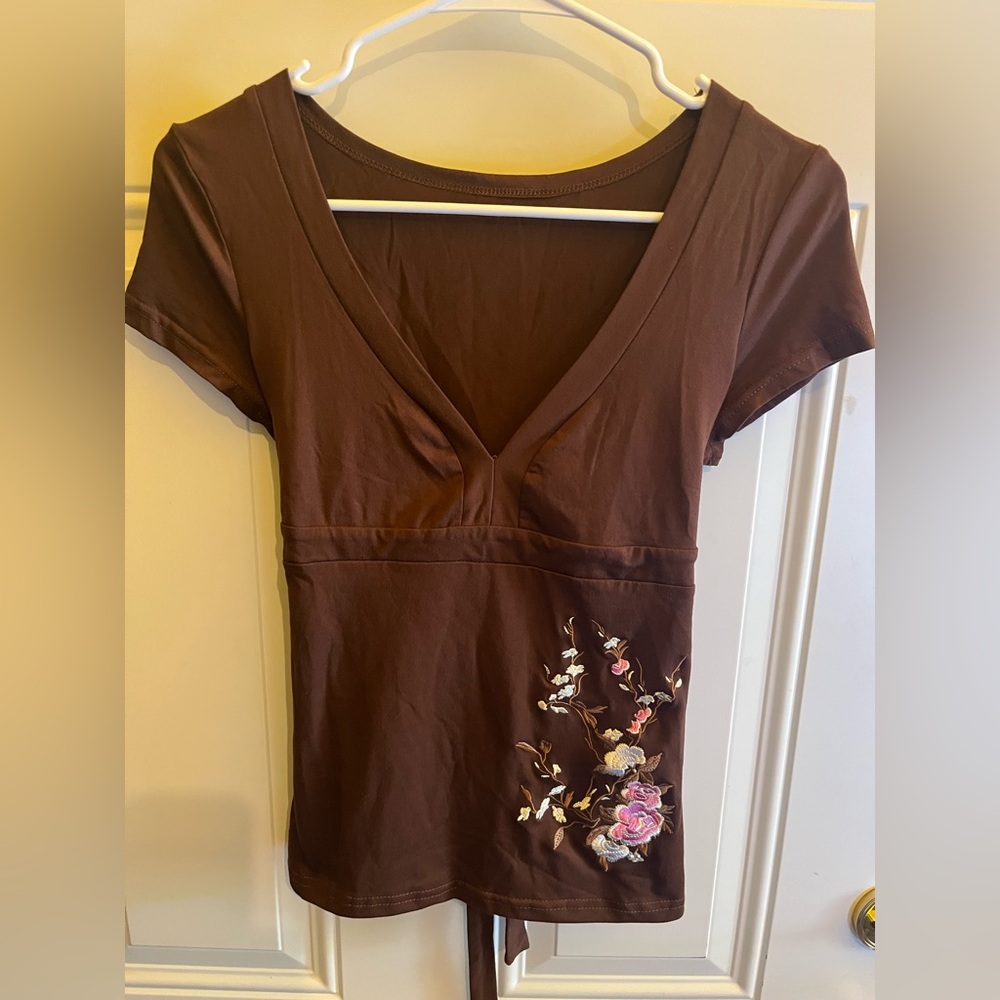 Brown Embroidered Women's Top